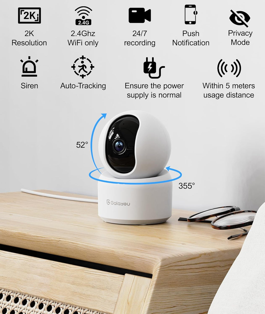 GALAYOU 2K Überwachungskamera innen, WLAN IP Kamera überwachung Indoor WiFi Camera,360°Hundekamera Z