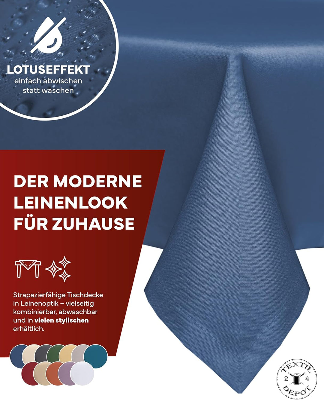 texpot Gartentischdecke 130 x 300 cm in Blau mit Leinen Optik Lotuseffekt Fleckschutz Bügelfrei Tisc