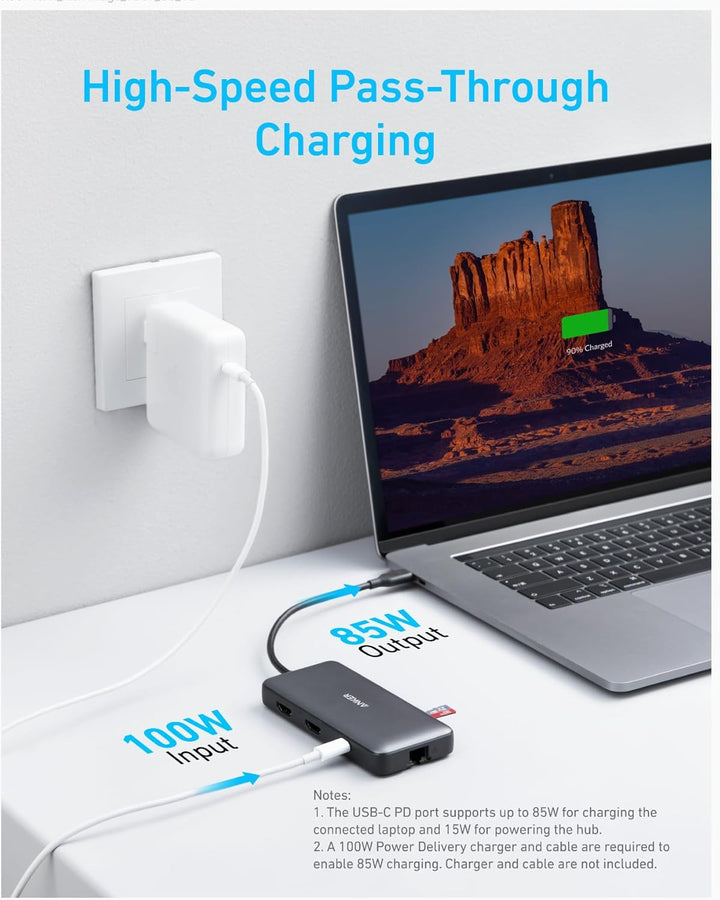 Anker PowerExpand 8-in-1 USB-C Adapter, USB-C Media Hub, Dual 4K HDMI, 100W Power Delivery 1 Gbps Et