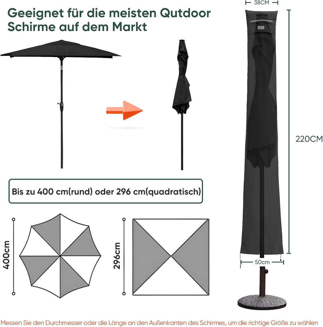 Sekey Sonnenschirm Schutzhülle mit Stab, Abdeckhauben für Ø 350cm / 200x300cm Gartenschirm mit Belüf