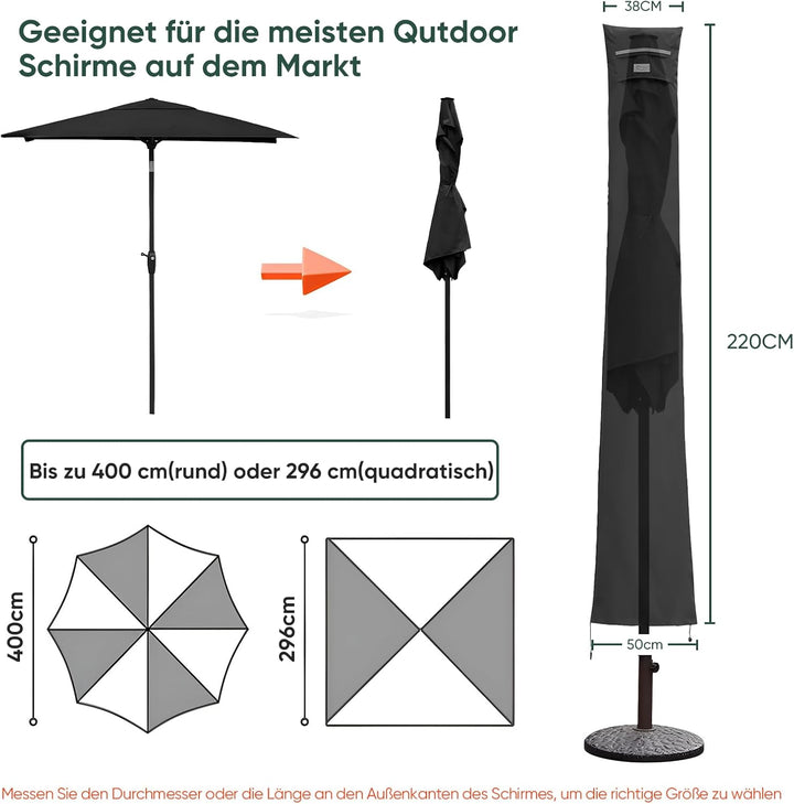 Sekey Sonnenschirm Schutzhülle mit Stab, Abdeckhauben für Ø 350cm / 200x300cm Gartenschirm mit Belüf