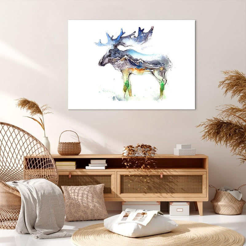 Bilder auf Leinwand 100x70cm Leinwandbild Moose Berge Winter illustration Gross Wanddeko Bild Schlaf