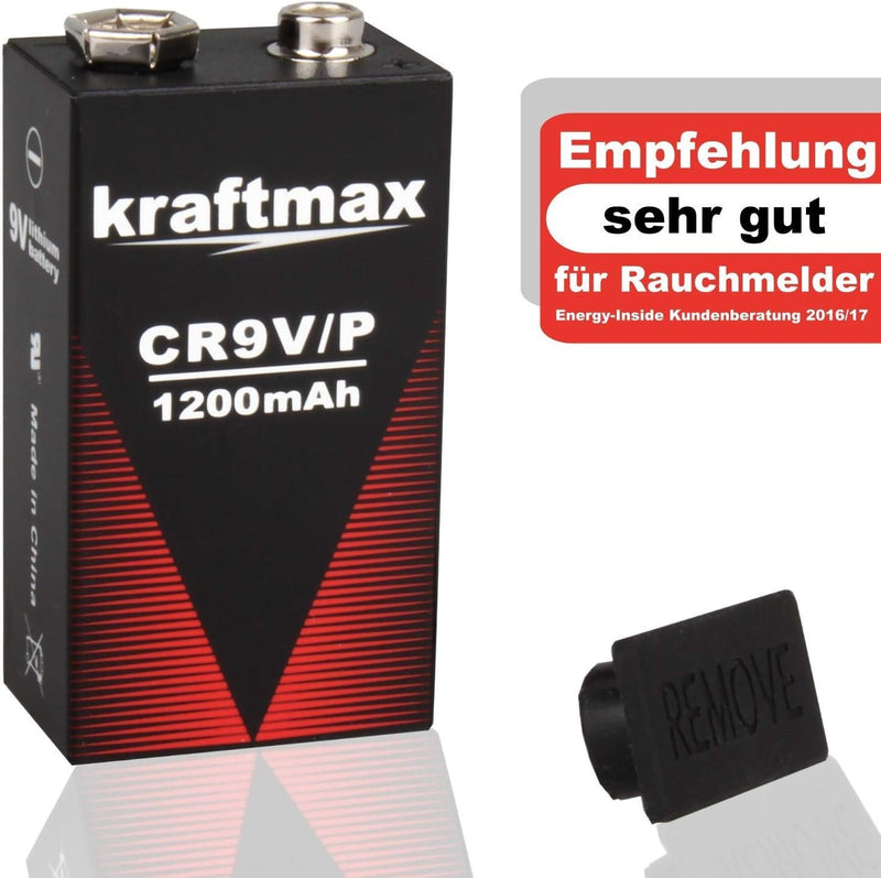 kraftmax 3X 9V Block Lithium Hochleistungs- Longlife Batterien für Rauchmelder/Feuermelder - 10 Jahr