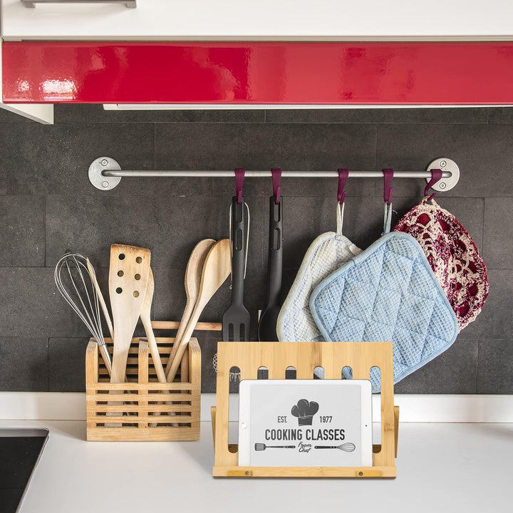 Relaxdays Buchständer, aus Bambus, 3 Neigungsstufen, klappbar, für den Tisch, HxBxT: 22x34x18 cm, Le