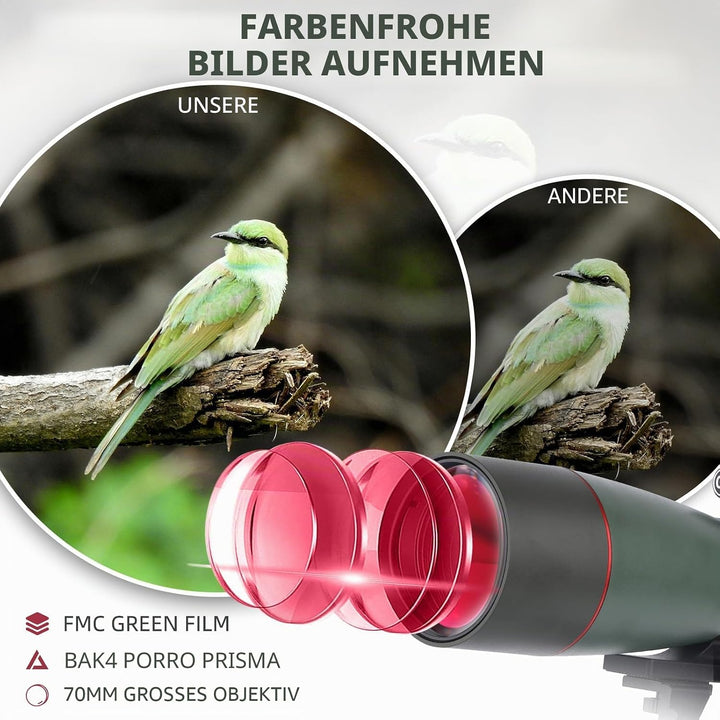 25-75x70 HD Spektiv Sportschützen mit Stativ- und Smartphone-Adapter, Zoom Bak4 Prism FMC Lens 45-Gr