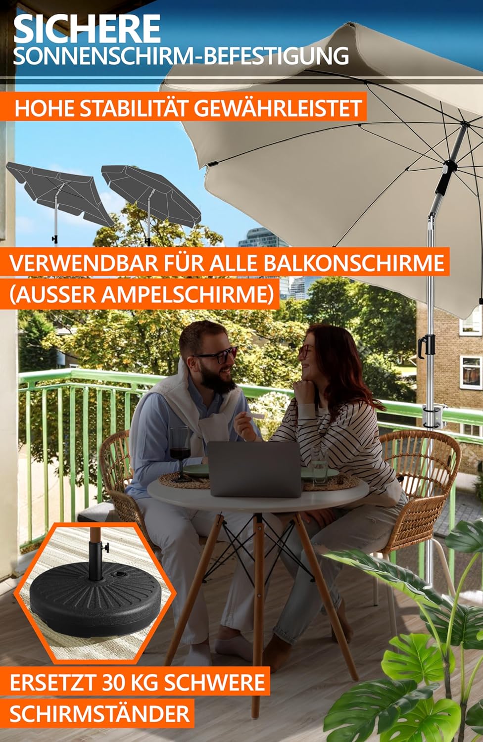 4smile Sonnenschirmhalter Balkongeländer - Edelstahl Schirmhalterung Balkongeländer SunnyEasy als So