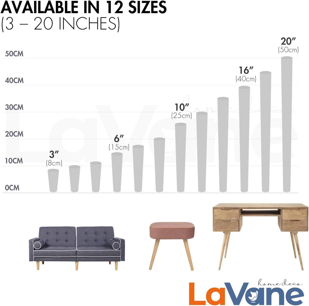 La Vane 4 Stück Möbelfüsse aus Massivholz - 20cm Höhe, Matter Klarlack, Gerade/Konisch mit Montagepl
