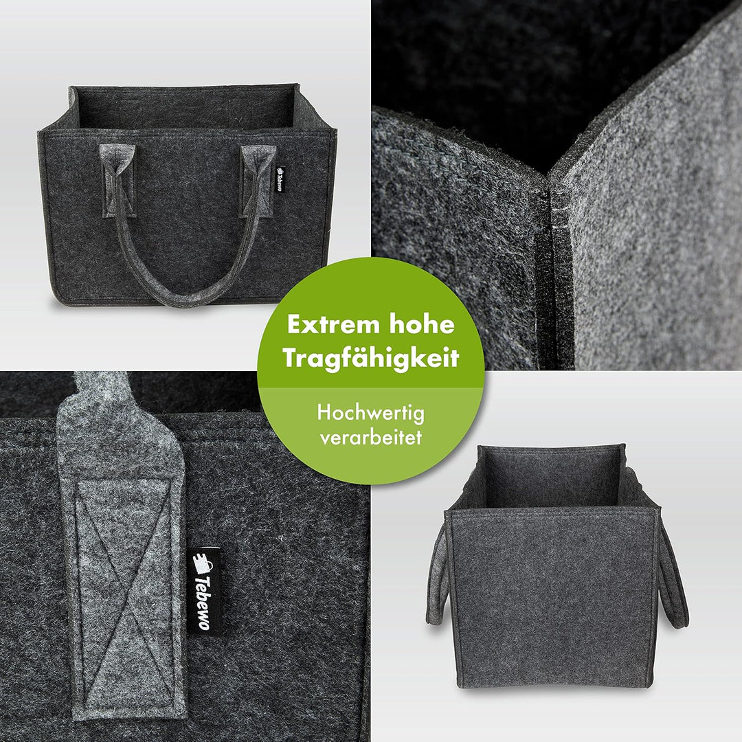 Tebewo 2er-Set Filztasche - Kaminholzkorb im Doppelpack - Filzkorb für Holz - Brennholzkorb zur Kami