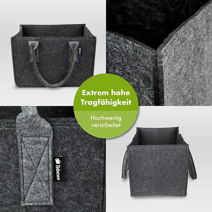 Tebewo 2er-Set Filztasche - Kaminholzkorb im Doppelpack - Filzkorb für Holz - Brennholzkorb zur Kami