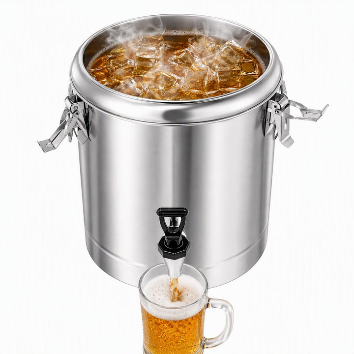 14L Isolierter Edelstahl Eimer mit Deckel für Camping | Thermotransportbehälter mit Wasserhahn &amp; The