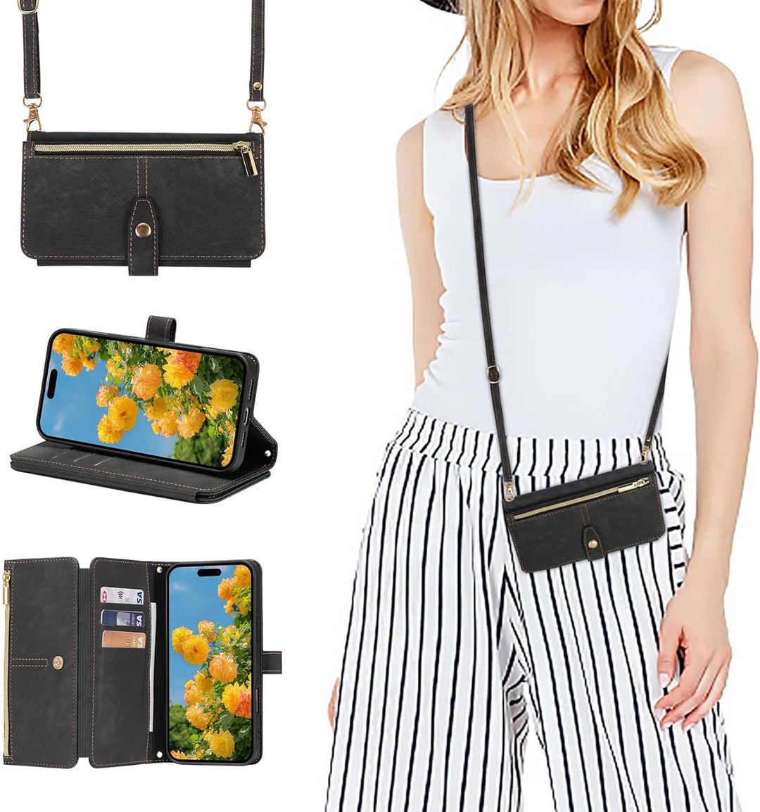 ZCDAYE iPhone 16 Pro Hülle mit Band, Leder iPhone 16 Pro Handykette Handyhülle Handytasche mit Korde