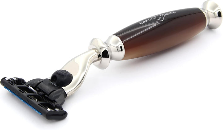 Edwin Jagger S81M582AMZ Nachahmung Licht Horn &amp; Nickel Rasierset mit Pure Badger Rasierpinsel und Ma
