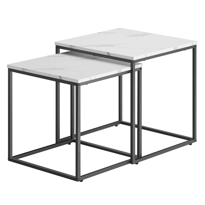 NMK HOME 2er Set Couchtische – Quadratisch – Marmor Weiss Schwarz – Industrial Design – platzsparend