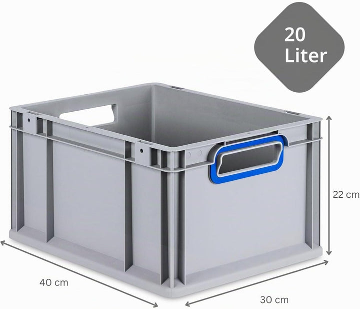 SuperSparSet 8x Eurobox NextGen Color | HxBxT 22x30x40cm | 20 Liter | Griffe blau offen | Glatter Bo