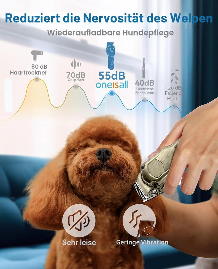 oneisall Leise Hundeschermaschine dichtes fell, IPX7 Wasserdichtes Schermaschine Hund Katze, Profi H