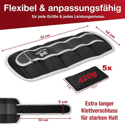 NAJATO Sports Gewichtsmanschette [2er Set] – Gewichte für Beine mit reflektierender Umrandung – Gewi