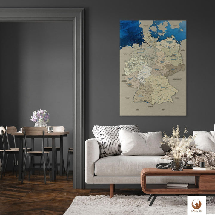 LanaKK - Deutschlandkarte Leinwandbild mit Korkrückwand zum pinnen der Reiseziele "Deutschlandkarte