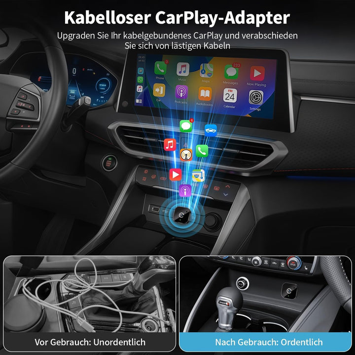 2025 Upgraded Wireless CarPlay Adapter – Bluetooth 5.3 & WiFi 6, Plug & Play USB-A mit USB-C Adapter
