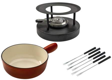 Käsefondue Set Caquelon Induktion Guss Ø 20 cm rot, 6 Gabeln, Rechaud Black