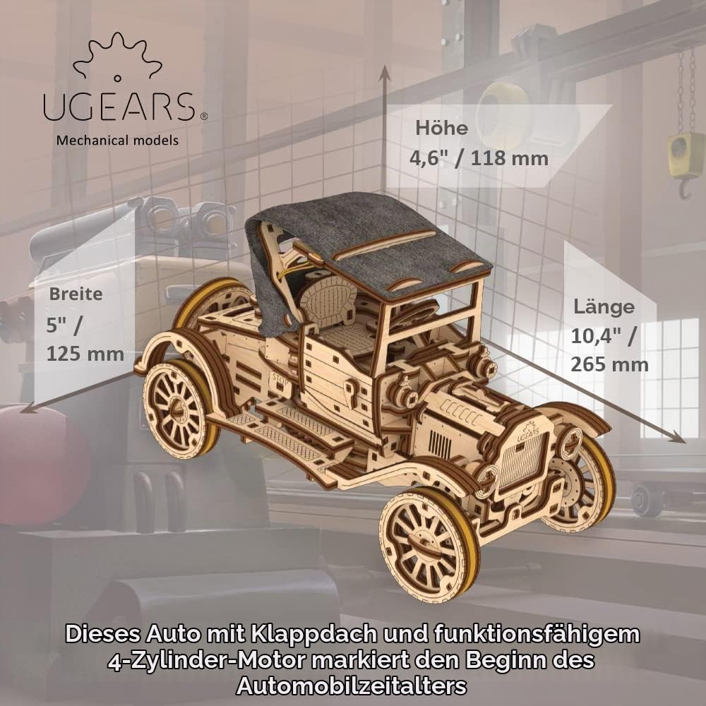 UGEARS 3D Puzzle Holzbausatz Auto - Retro Spielzeugauto Modellbausatz Erwachsene und Kinder - 3D Hol