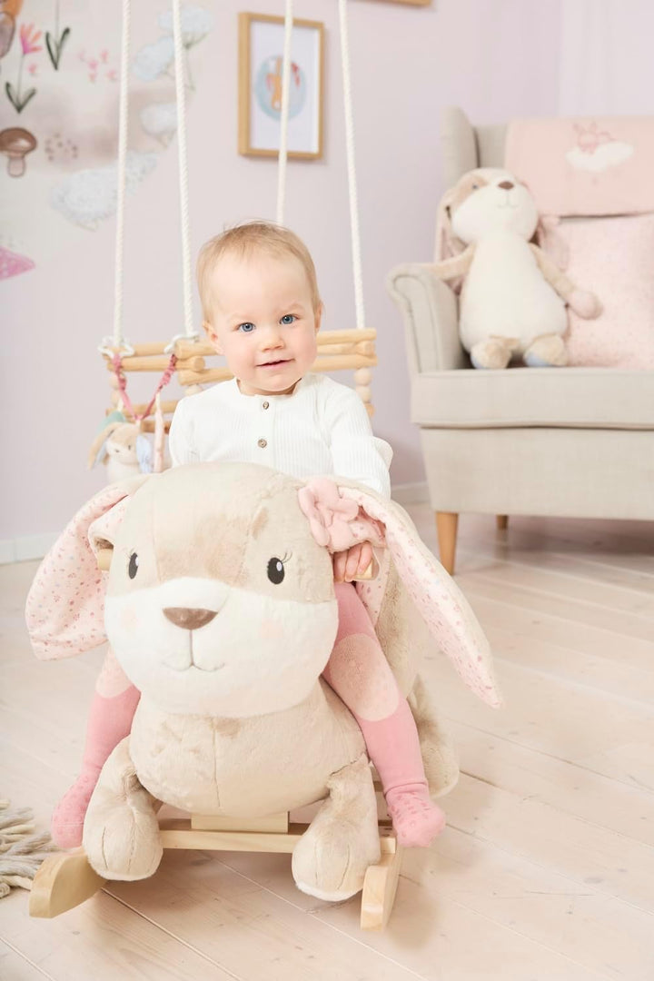 Sterntaler Schaukeltier Hase Hanni - Schaukelpferd aus Flausch &amp; Holz - weiche Sitzfläche - Spielzeu