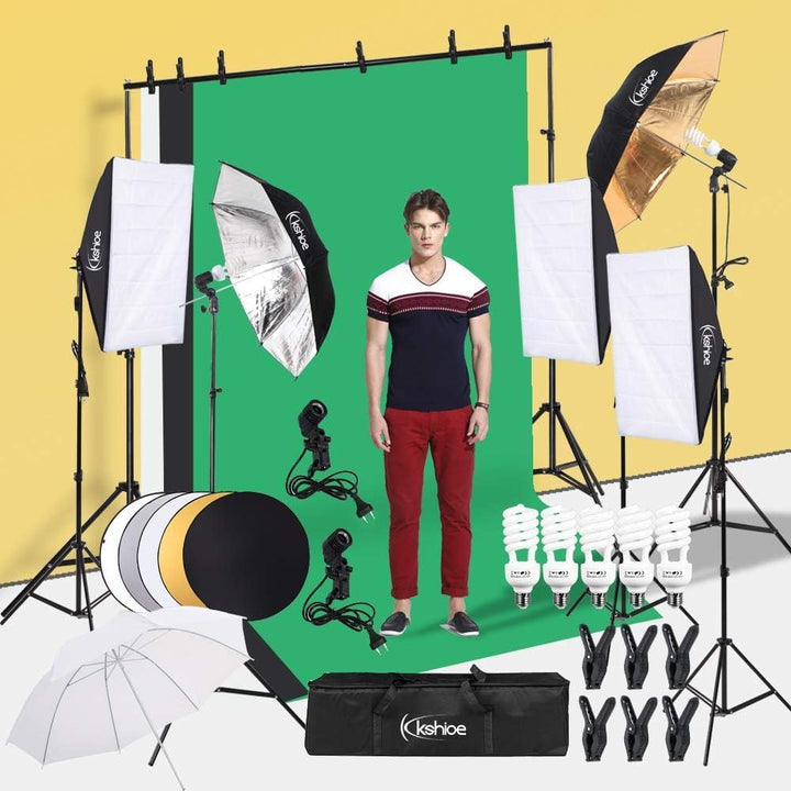 LEADZM Fotostudio-Set, Greenscreen-Set 2Mx3M mit 45W LED-Fotolampe, Reflektor und Fotoschirmen für P