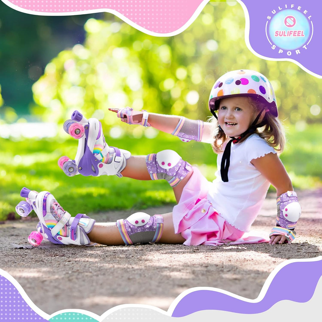 SULIFEEL Rainbow Unicorn Verstellbare Rollschuhe für Kinder mit Leuchtenden Rädern für Mädchen und J
