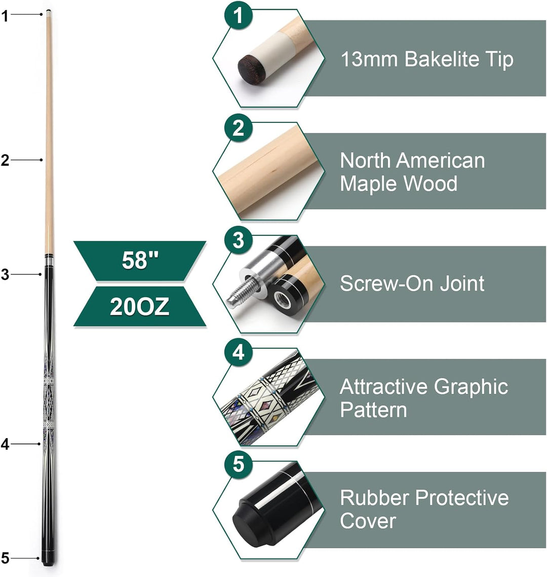 Pool Queue, 58 Zoll Billard Queue Hardwood Pool Cue 13mm Spitzen für Professionelle Billardspieler,