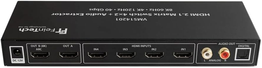 FeinTech VMS14201 HDMI 2.1 Matrix Switch 4x2 Umschalter 4K 120Hz 8K Ultra-HD 4 in 2 Out Audio Extrac