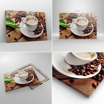 Bilder auf Leinwand Kaffee Tasse Espresso heiss Leinwandbild 70x50cm Wandbilder Dekoration Wohnzimme