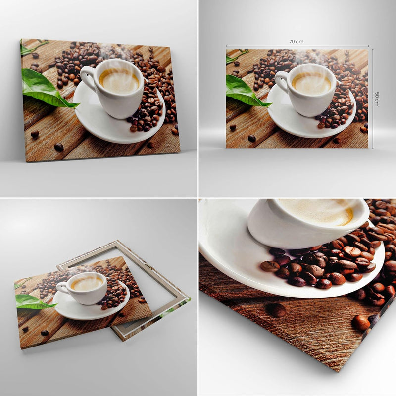 Bilder auf Leinwand Kaffee Tasse Espresso heiss Leinwandbild 70x50cm Wandbilder Dekoration Wohnzimme