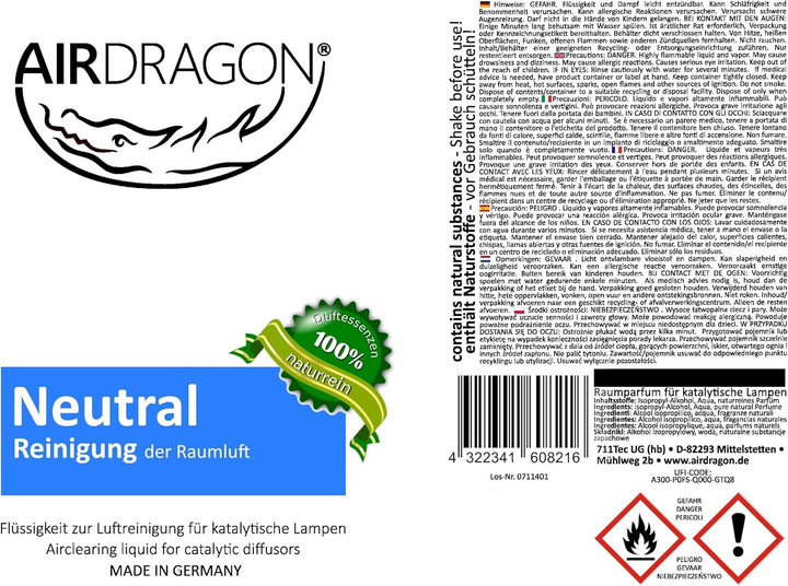 AIRDRAGON® Duft-Set • NEUTRAL + GRAPEFRUIT & LIME • 2 x 1 Liter • Für jede katalytische Lampe • OHNE