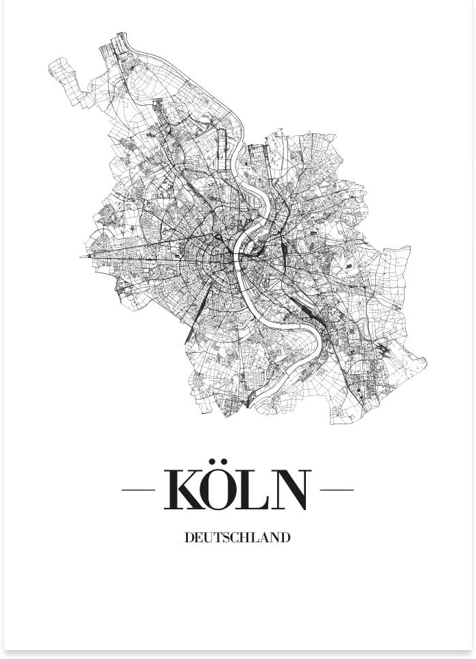 JUNIWORDS Stadtposter, Köln, Wähle eine Grösse, 60 x 90 cm, Poster, Schrift A, Weiss 60 x 90 cm Schr