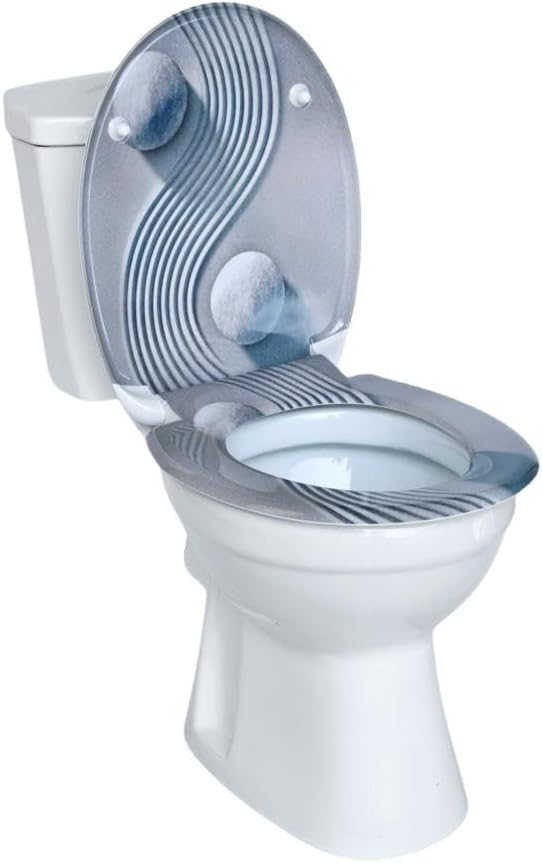 Duroplast WC-Sitz O-Form mit Absenkautomatik, Edelstahlscharnier, One-Touch-Schnellverschluss und ei
