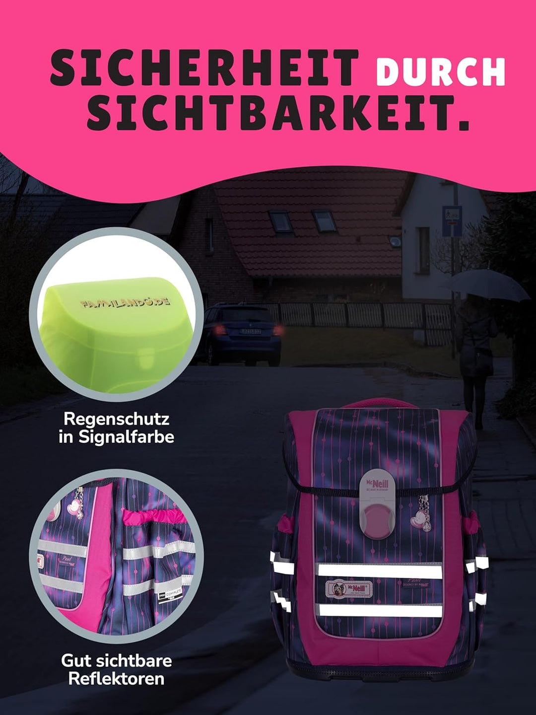 Familando - McNeill Ergo Complete Schulranzen Set - 12-teilig mit Schultüte - Pearl mit Herz Schloss
