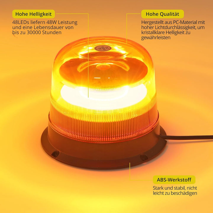 PROZOR 24LEDs Notfall Warnblinklicht mit E-Mak, 7 Blitzmodus 24W 12V/24V Rundumleuchte Wasserdicht W