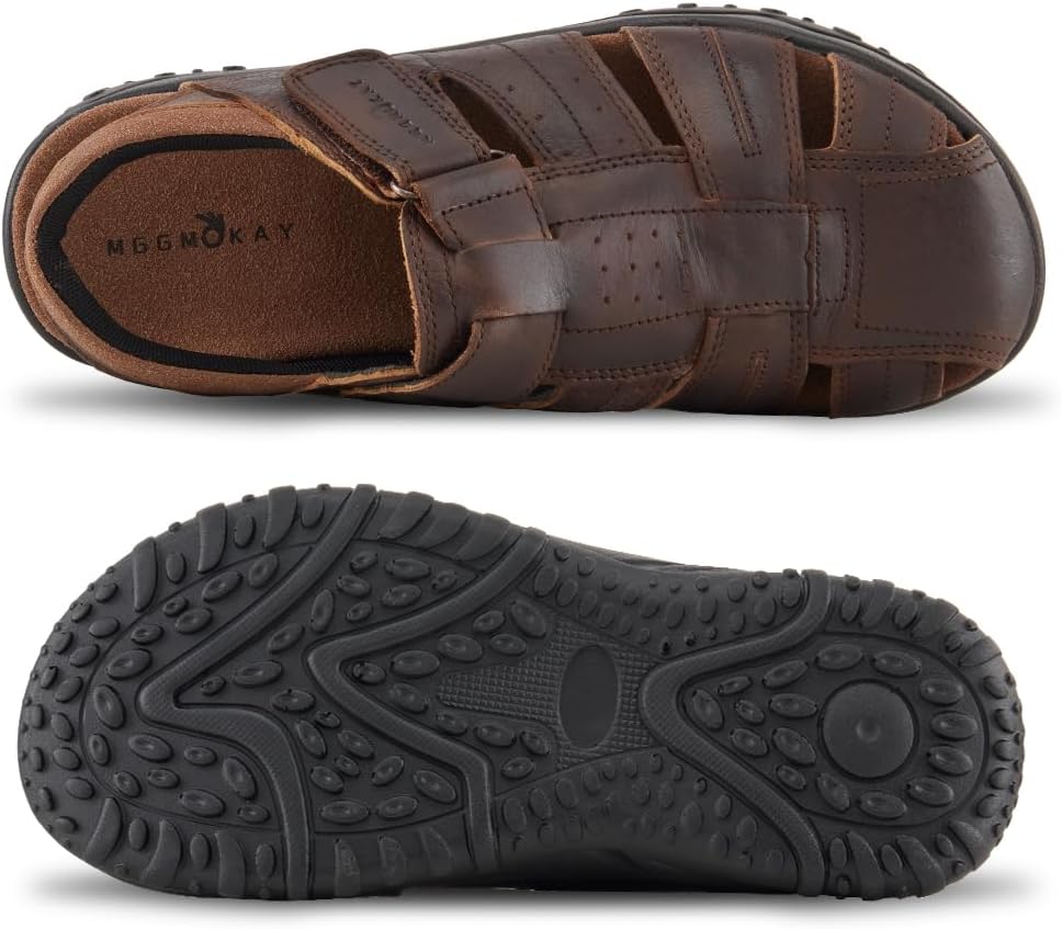 MGGMOKAY Herren Leder Sandalen Fisherman Closed Toe Outdoor Sandales 43 EU Sattel, 43 EU Sattel