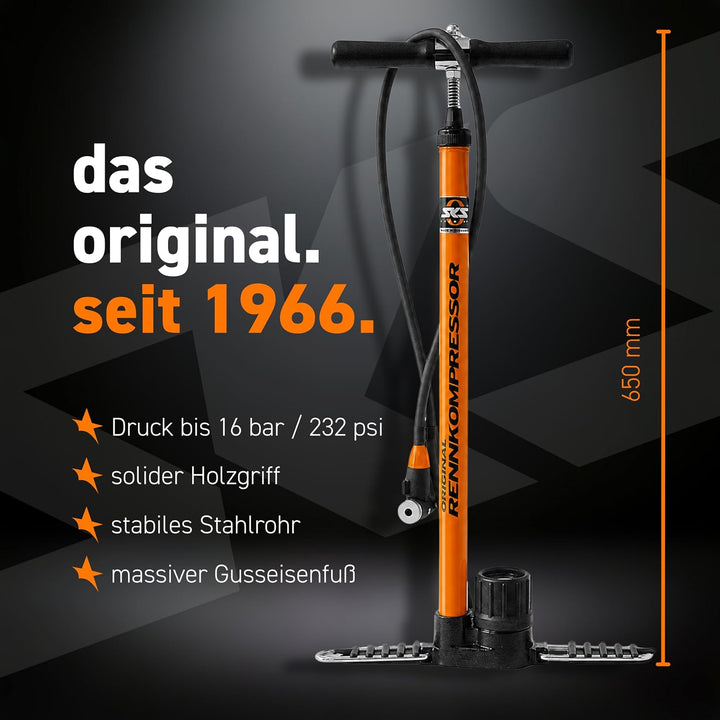 SKS GERMANY RENNKOMPRESSOR E.V.A. Standpumpe (Luftpumpe für alle Ventilarten, Präzisions-Manometer,
