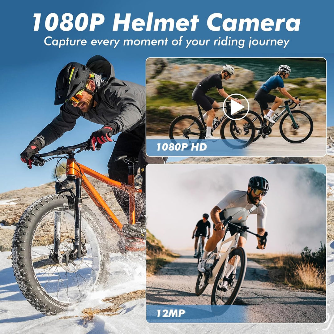 1080P HD Action Cam, 120° Weitwinkel Helmkamera, IP66 Dashcam Fahrrad mit 64GB Speicherkarte & 1000m
