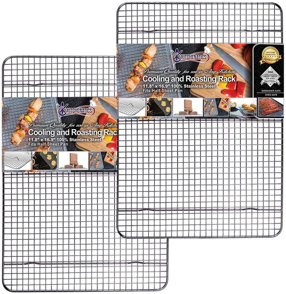 KITCHENATICS Edelstahl-Grillrost & Auskühlgitter, passt auf Backbleche für das Backen von Keksen und