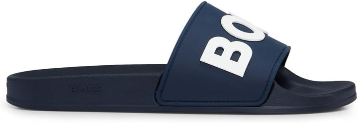 BOSS Herren Kirk Slid In Italien gefertigte Slides mit erhabenem Logo Grösse, Dark Blue 405