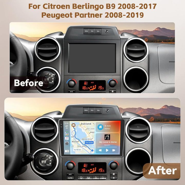 Hikity Android 15 4+128G Autoradio für Citroen Berlingo B9 2008-2017/Peugeot Partner 2008-2019 mit 9