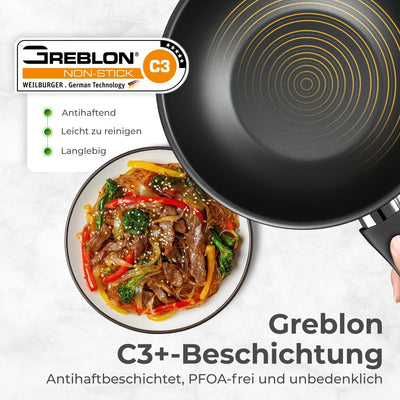 KLAMER Profi Edelstahl-Wok 28 cm Induktion Premium Beschichtung, Wok 28 cm