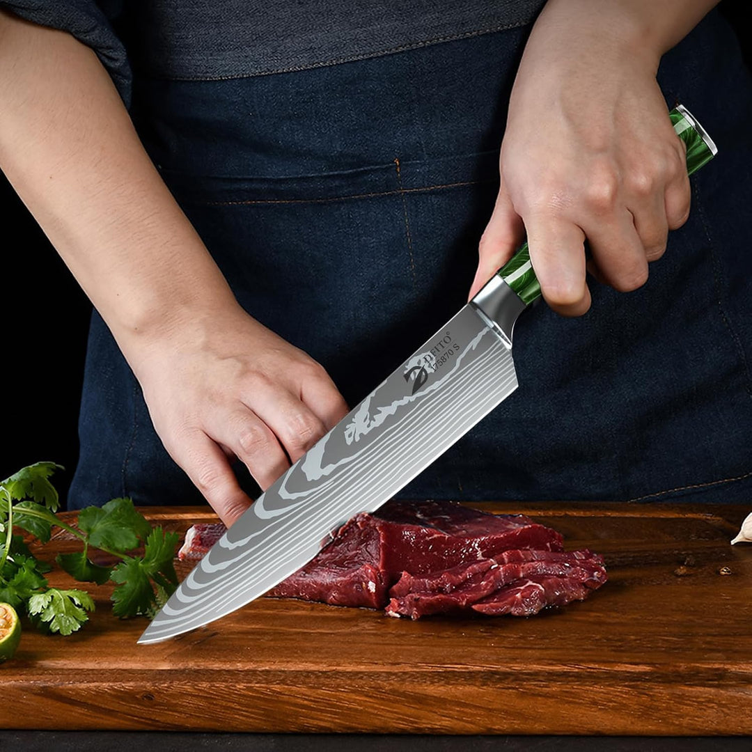 Dfito Messerset mit Nylon Rolltasche, 9-tlg Scharfe Professionelles Küchenmesser Set aus High Carbon