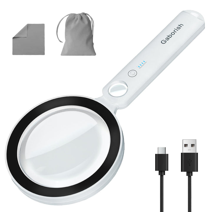 Grosse Lupe mit Licht USB Aufladbar, 10X 30X Leselupe mit Licht für Senioren Gross, 36 LED & 5 Licht