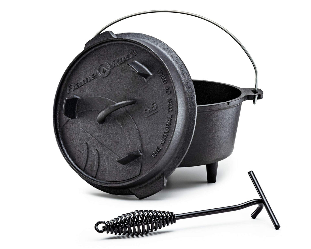 Dutch Oven 4.5, traditioneller, gusseiserner Feuertopf mit 3,6 Liter Fassungsvermögen, bereits einge
