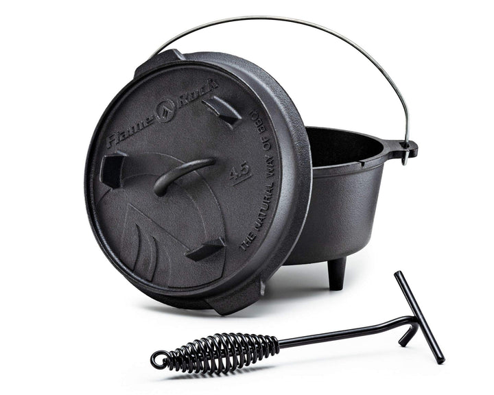 Dutch Oven 4.5, traditioneller, gusseiserner Feuertopf mit 3,6 Liter Fassungsvermögen, bereits einge