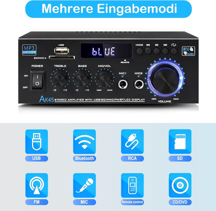 HiFi-Verstärker WOOPKER Mini Verstärker, 500W,2 Kanäle Bluetooth Verstärker HiFi Stereo w/UKW-Radio,