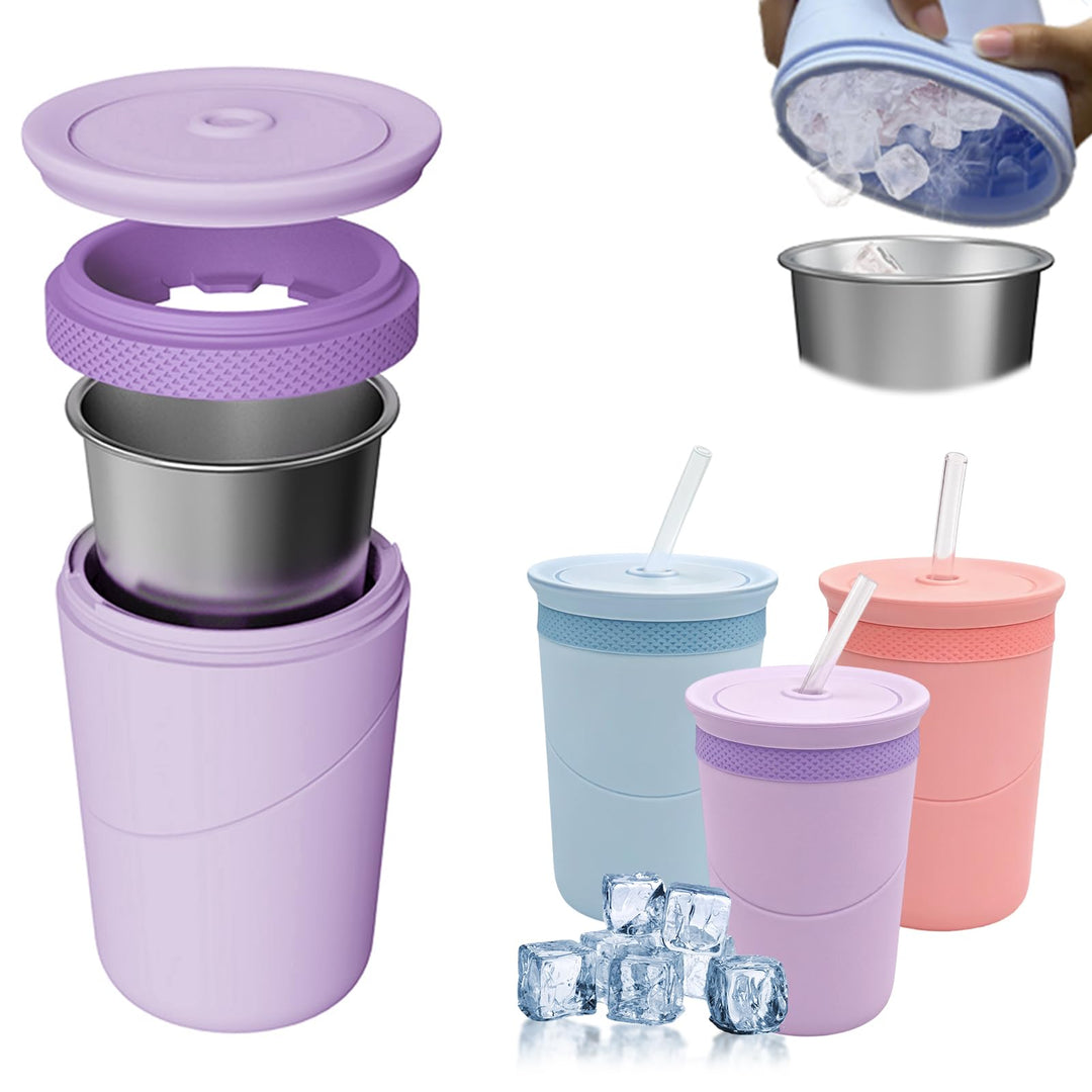 Slush Becher mit Edelstahlbecher & Deckel, Doppelwandiger Isolierbecher mit 2-in-1 Trinkhalm, BPA-fr