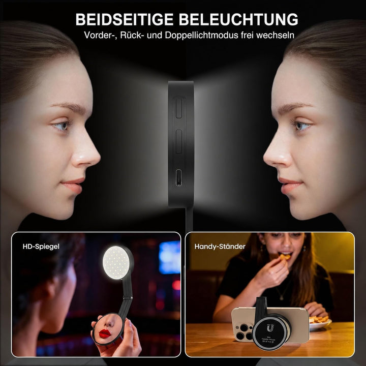 Magnetic Dual-Sided Selfie Light Compatible with MagSafe iPhone, 42LEDs per Side, CRI95+ Rechargeabl